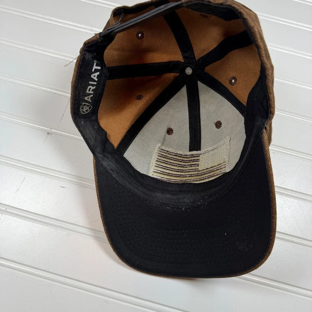 Ariat Mens Digital Camo American Flag Patch Snapback Hat Brown Western Cap